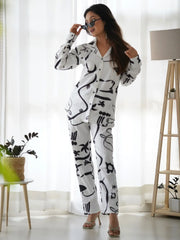 Attractive White Digital Printed Cotton Stylish Co-Ord Set