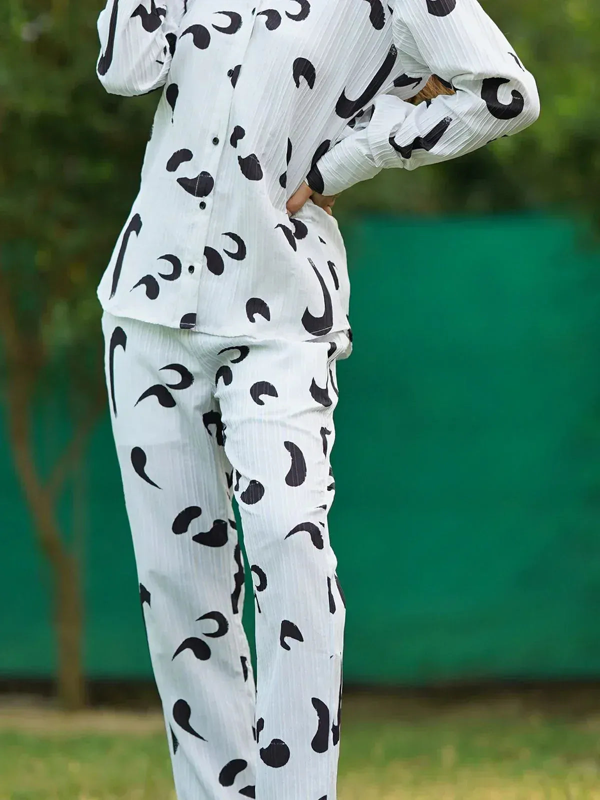 White printed kurta with matching pants, stylish ethnic wear for women