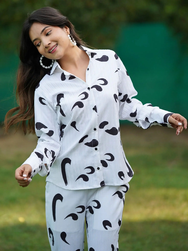 Stunning White Digital Printed Lycra Party Wear Co-Ord Set