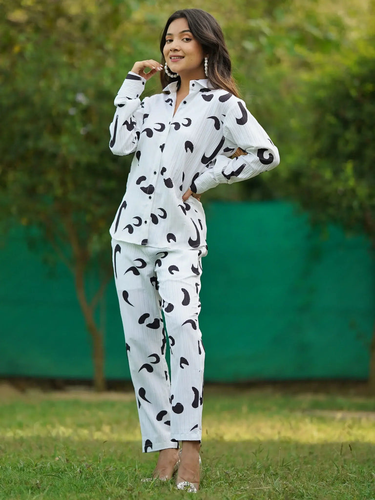 Stunning White Digital Printed Lycra Party Wear Co-Ord Set