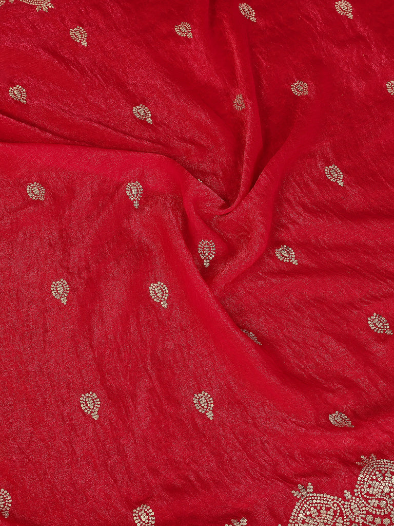 Pretty Red Sequins Chiffon Wedding Wear Saree With Blouse