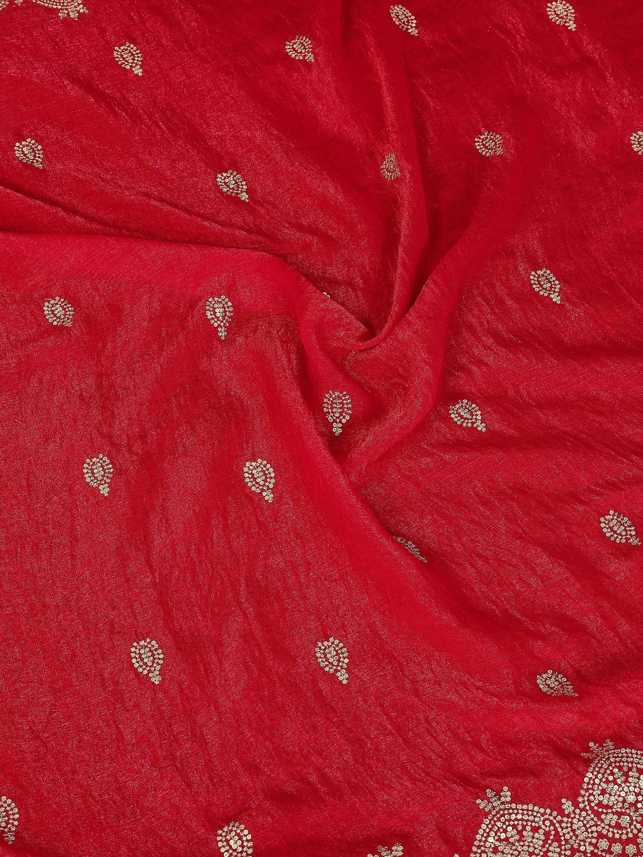 Pretty Red Sequins Chiffon Wedding Wear Saree With Blouse