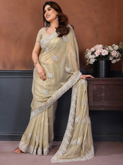 Majestic Ivory Embroidered Georgette Festival Wear Saree With Blouse