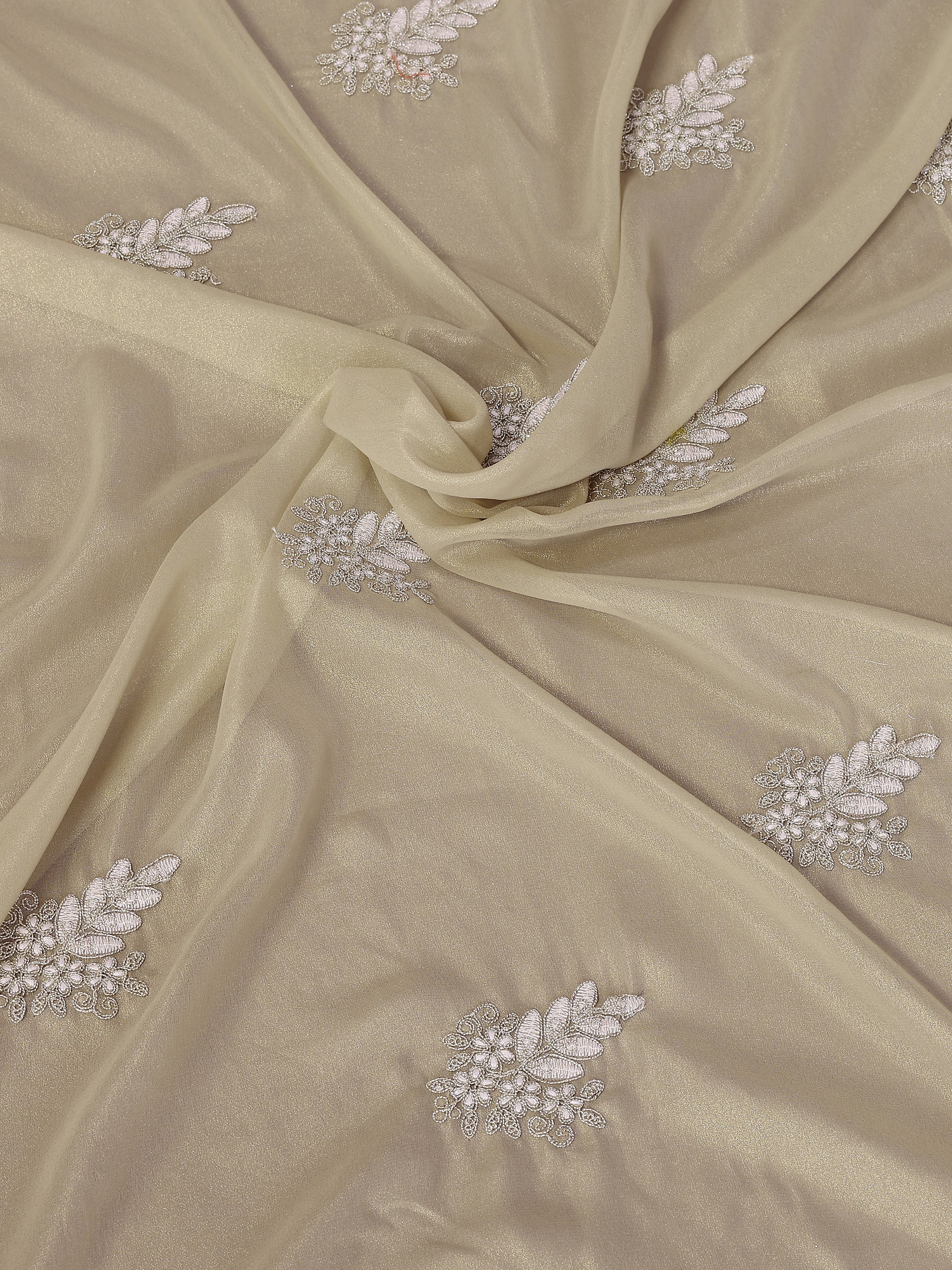 Majestic Ivory Embroidered Georgette Festival Wear Saree With Blouse