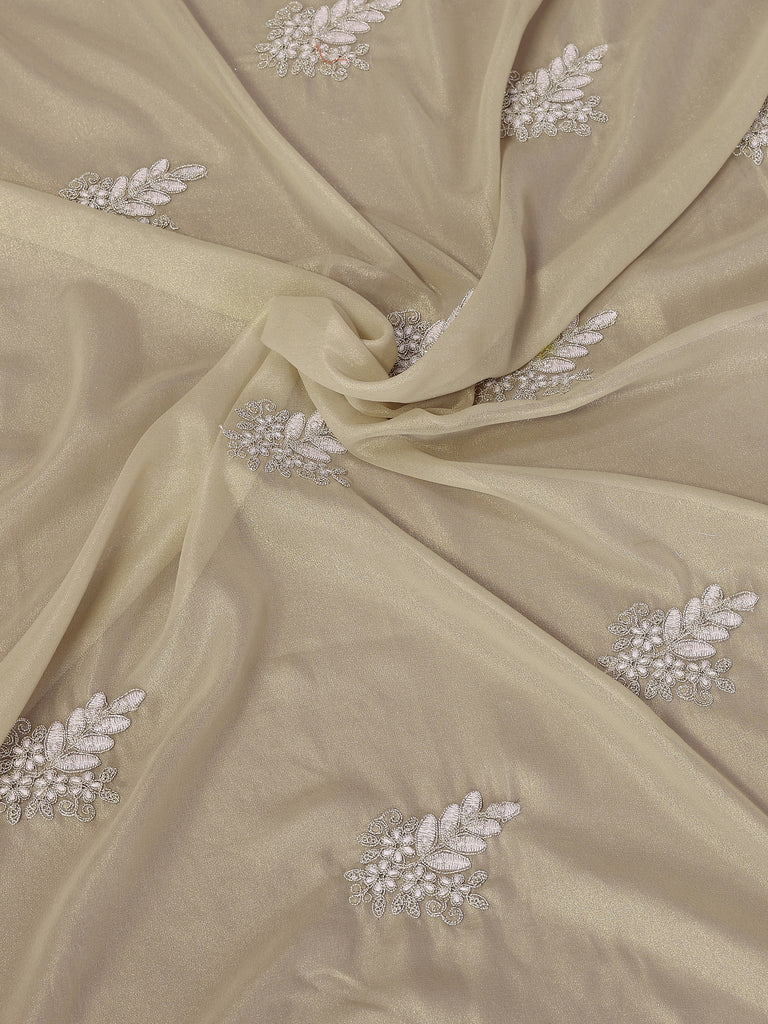 Majestic Ivory Embroidered Georgette Festival Wear Saree With Blouse