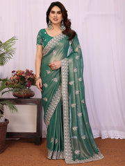 Outstanding Green Zari Embroidered Georgette Saree With Blouse
