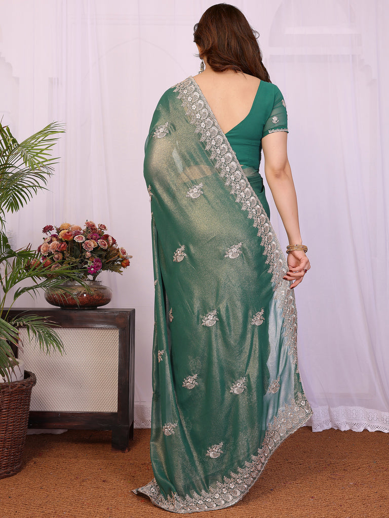 Outstanding Green Zari Embroidered Georgette Saree With Blouse