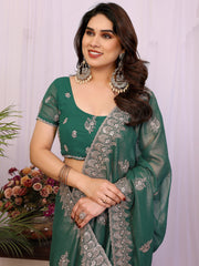 Outstanding Green Zari Embroidered Georgette Saree With Blouse
