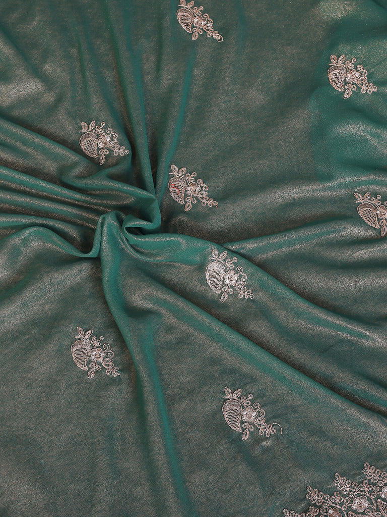 Outstanding Green Zari Embroidered Georgette Saree With Blouse