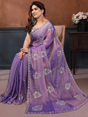 Adorable Lavender Embroidered Chiffon Wedding Saree With Blouse