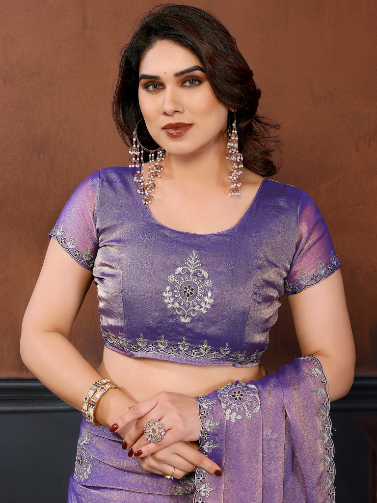 Adorable Lavender Embroidered Chiffon Wedding Saree With Blouse
