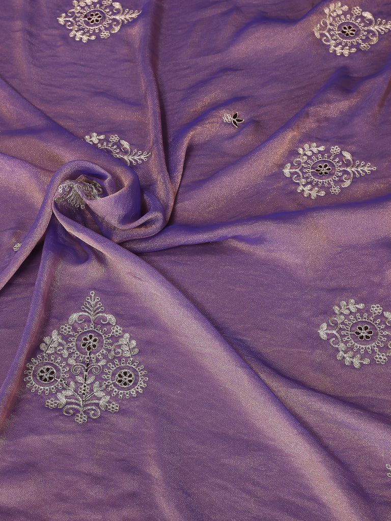 Adorable Lavender Embroidered Chiffon Wedding Saree With Blouse
