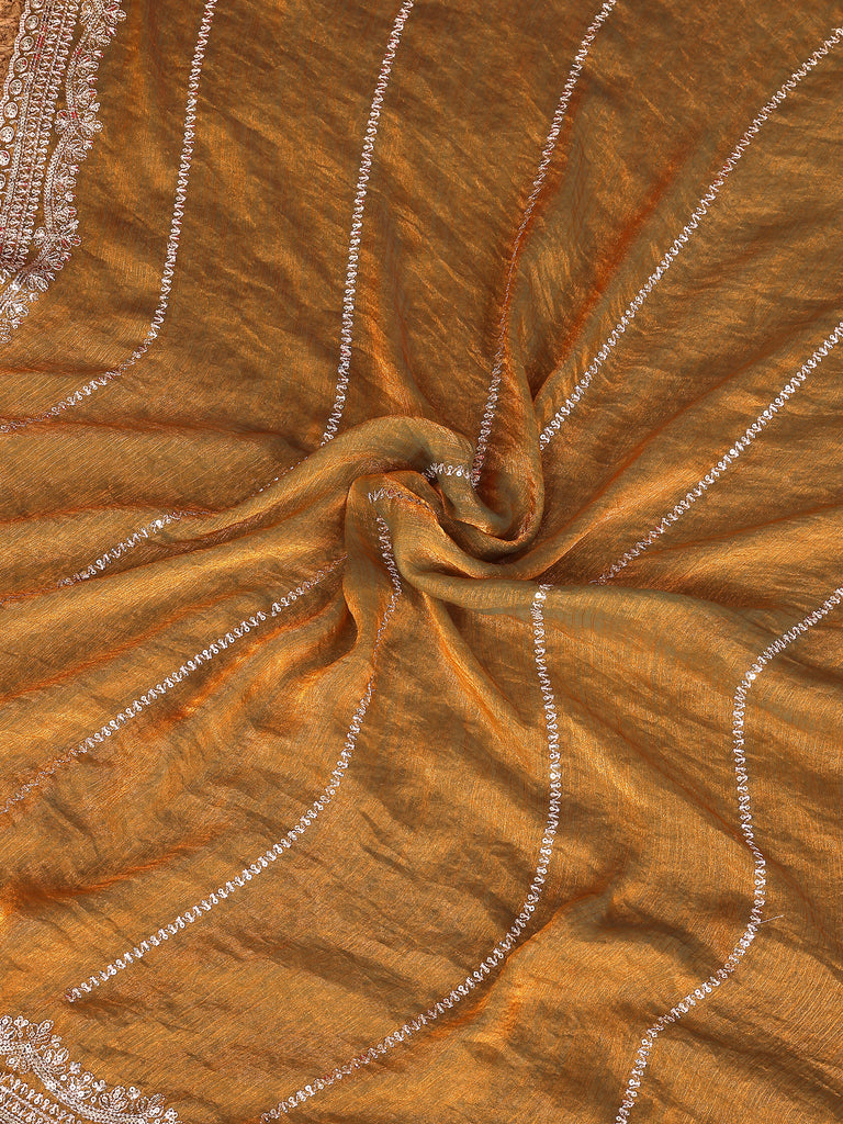 Glamorous Mustard Yellow Embroidered Chiffon Function Wear Saree