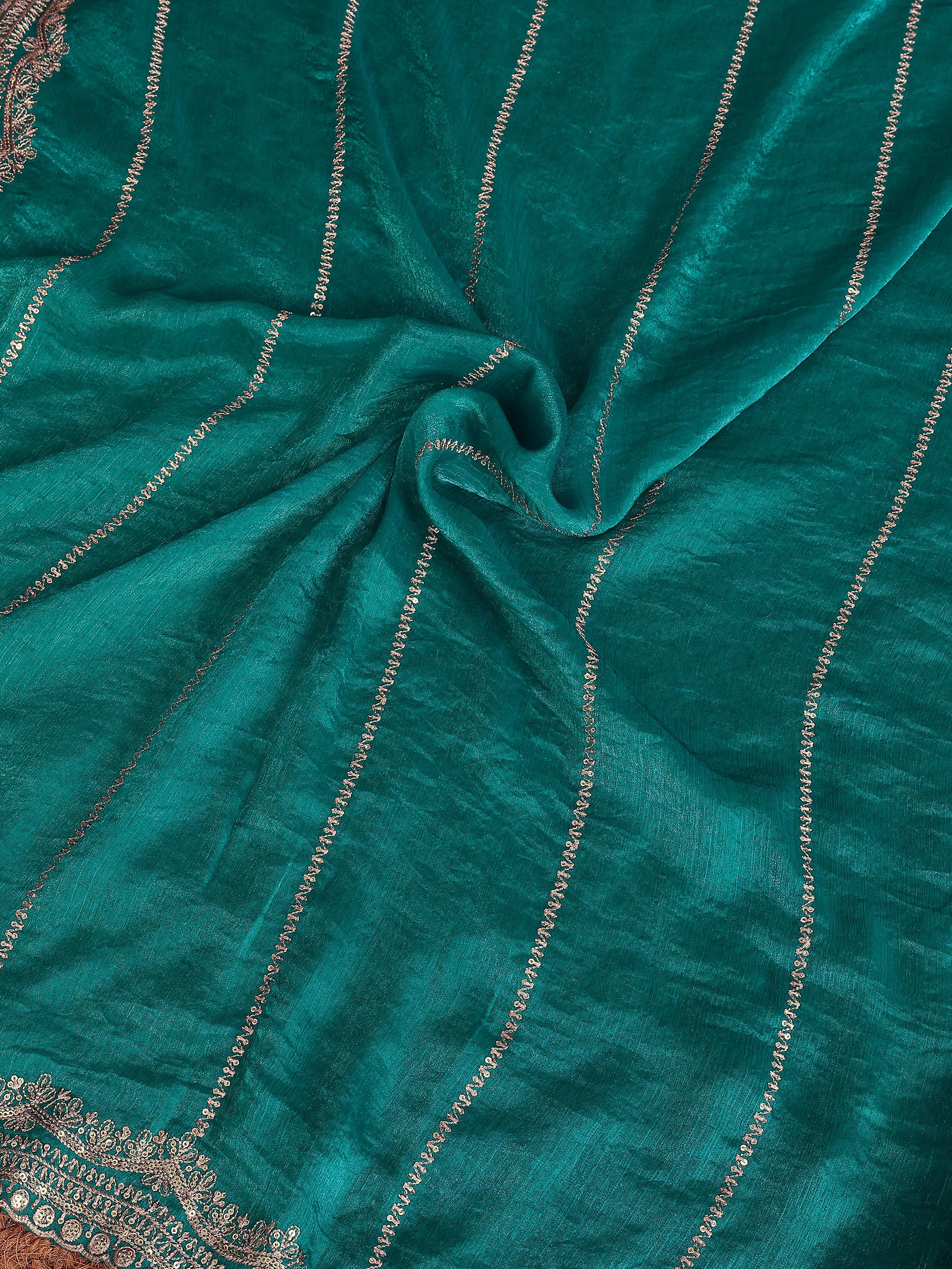 Charming Teal Green Embroidered Chiffon Engagement Wear Saree