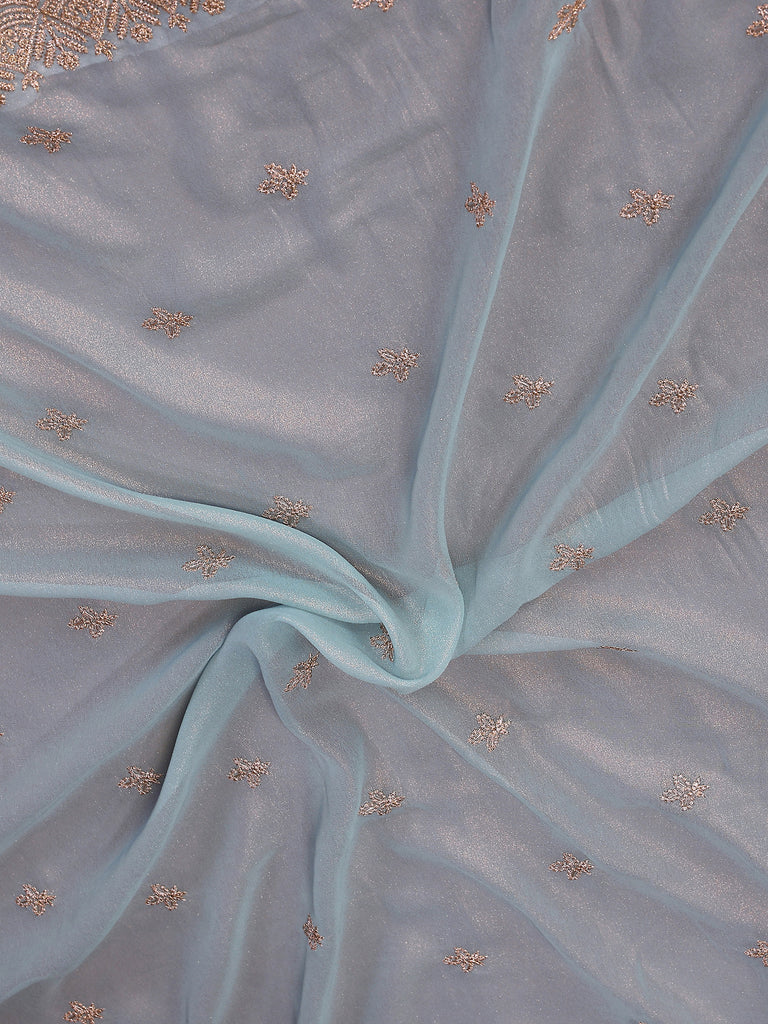Beautiful Sky-Blue Sequins Georgette Party Wear Saree With Blouse