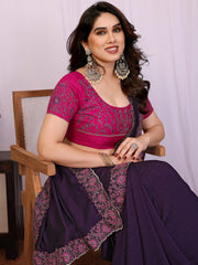 Stylish Navy Blue Lace Work Silk Reception Wear Saree With Blouse