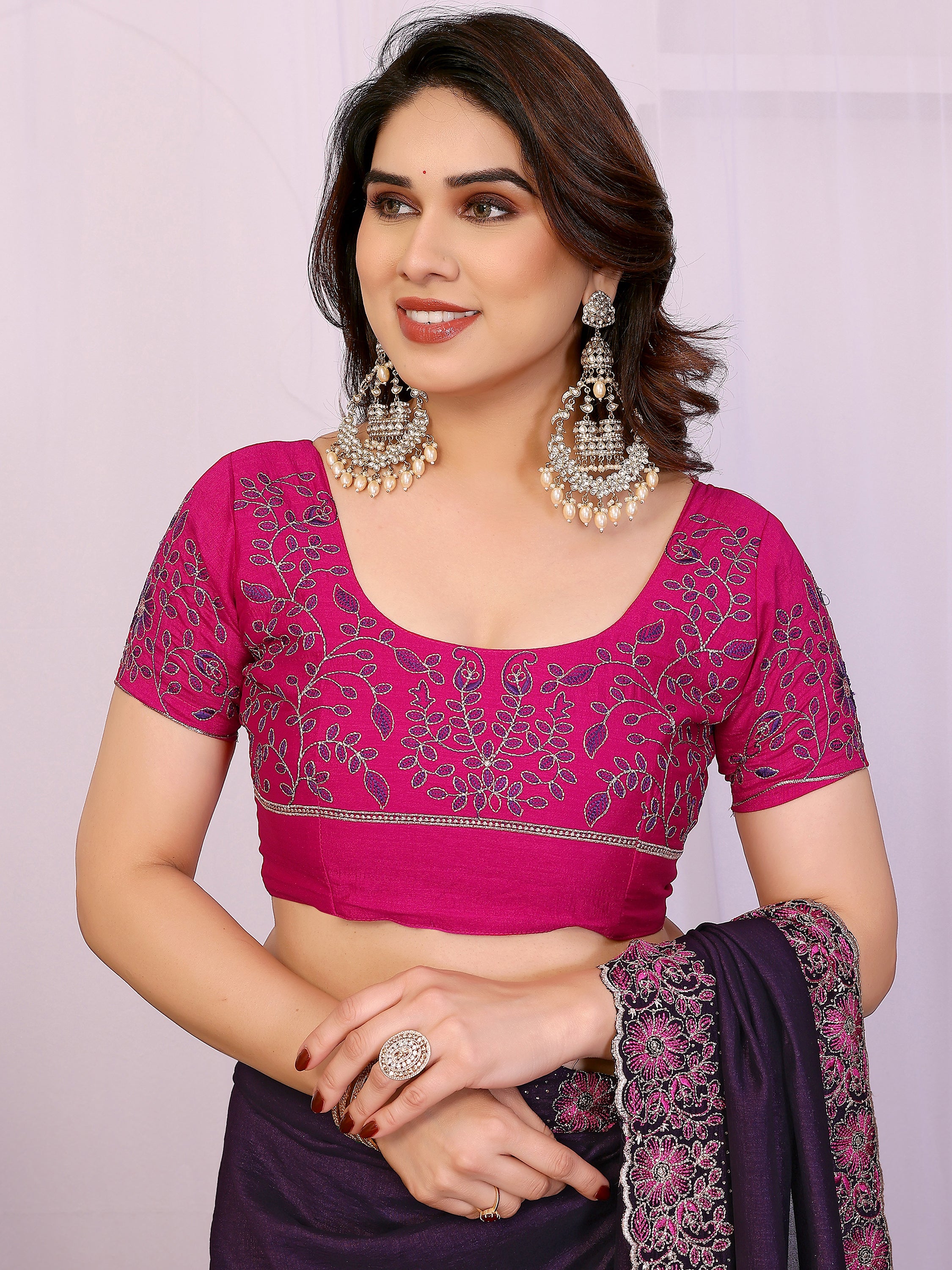 Stylish Navy Blue Lace Work Silk Reception Wear Saree With Blouse