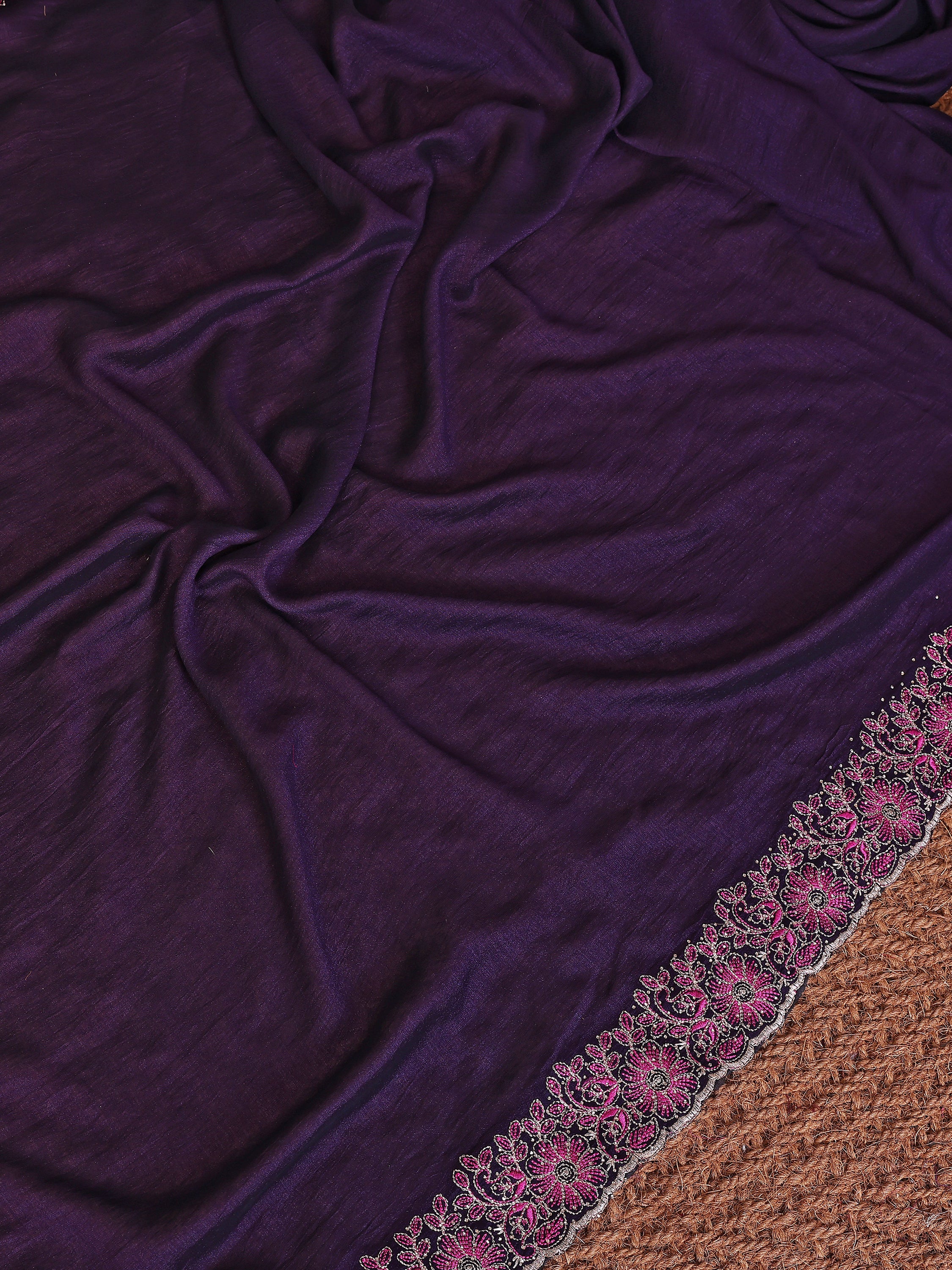 Stylish Navy Blue Lace Work Silk Reception Wear Saree With Blouse