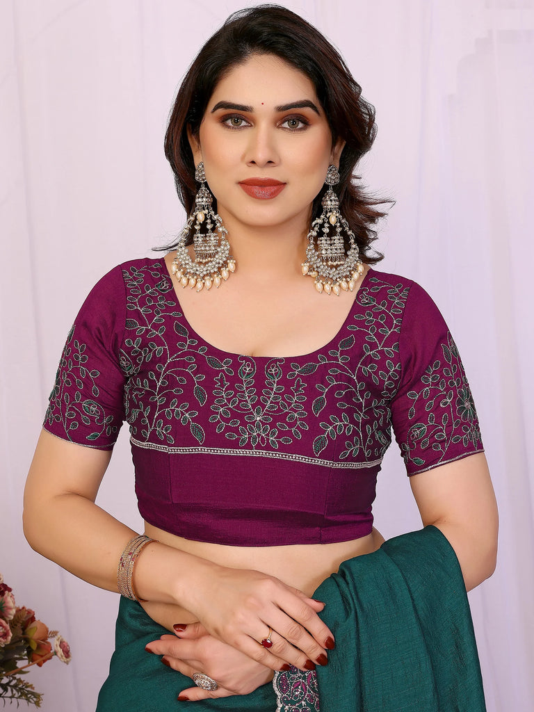 Classic Teal Green Lace Work Silk Festival Wear Saree With Blouse