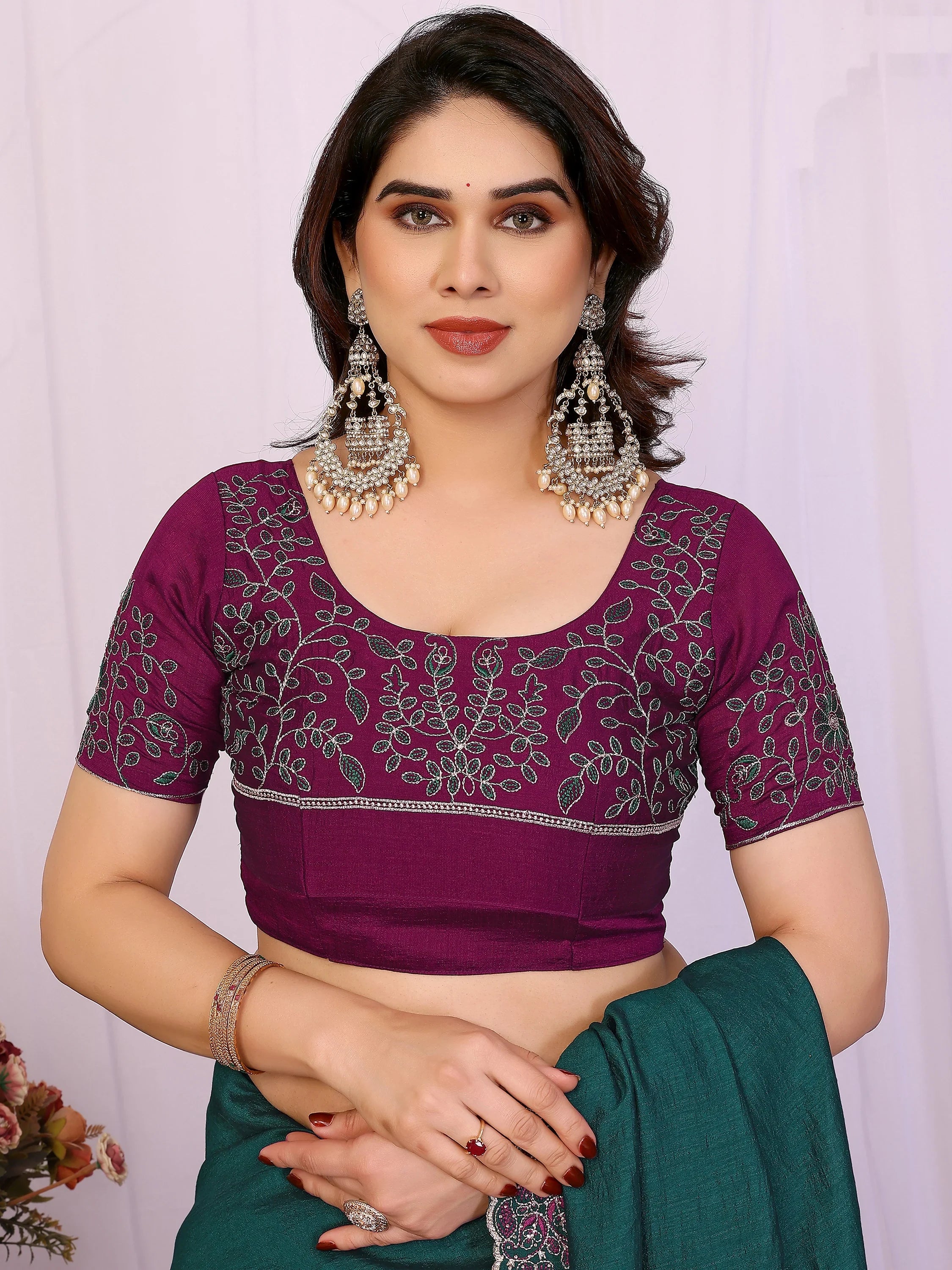 Classic Teal Green Lace Work Silk Festival Wear Saree With Blouse