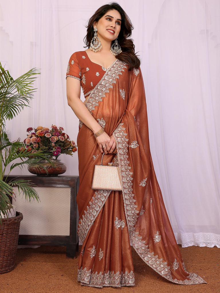 Awesome Brown Zari Embroidered Georgette Saree With Blouse
Rich text editor
