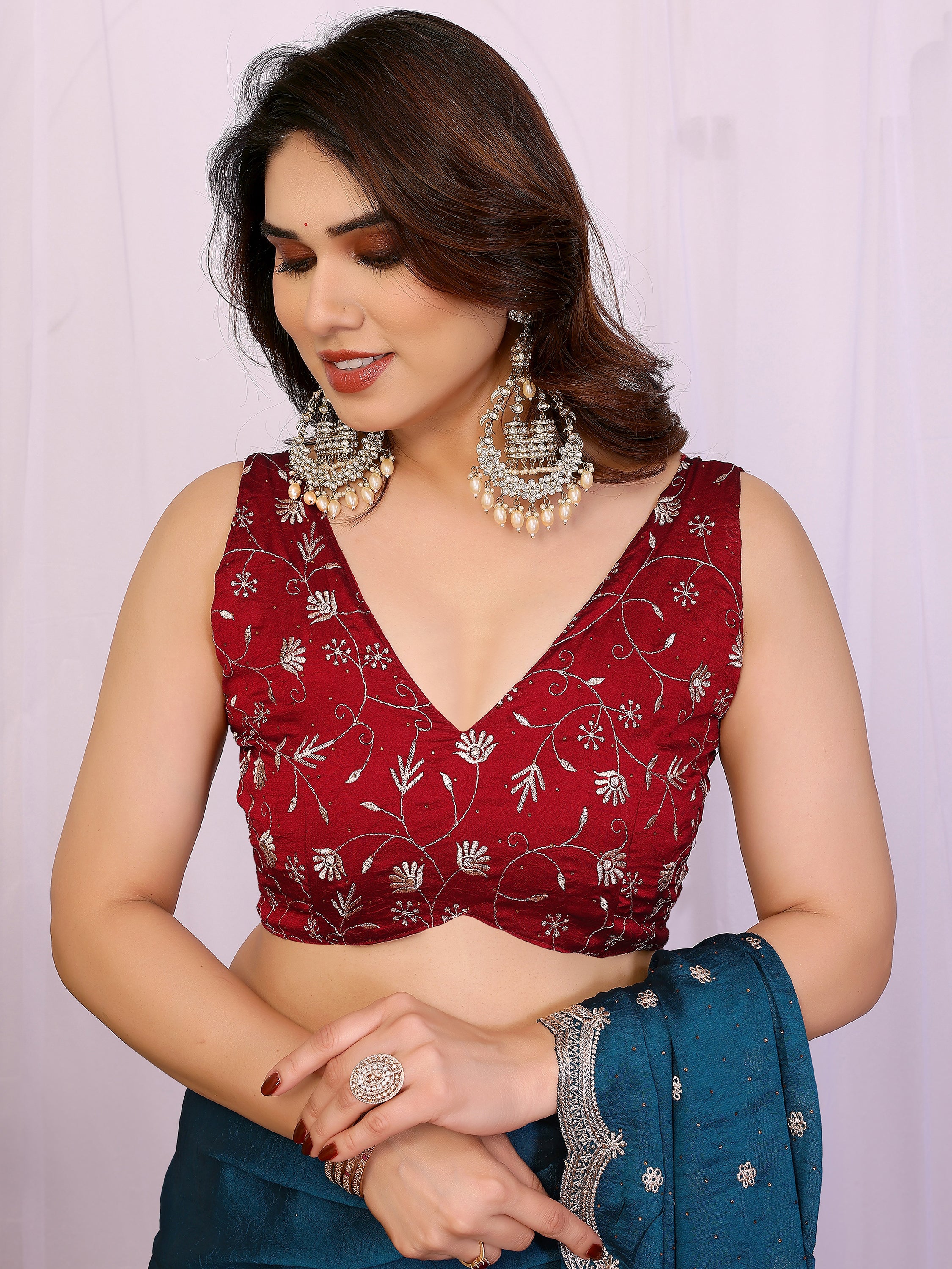 Alluring Teal Blue Embroidered Silk Wedding Wear Saree With Blouse