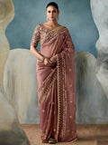 Attractive Rose Gold Sequins Work Tissue Bridesmaid Saree With Blouse