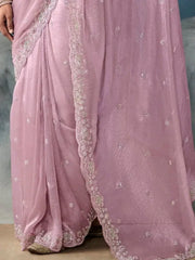 Lovely Mauve Hand Embroidery Tissue Wedding Wear Saree With Blouse