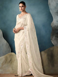 Glamorous Off-White Cut-Dana Embroidery Tissue Saree With Blouse