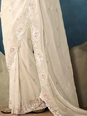 Glamorous Off-White Cut-Dana Embroidery Tissue Saree With Blouse