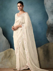 Glamorous Off-White Cut-Dana Embroidery Tissue Saree With Blouse