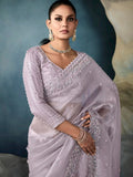 Exquisite Lilac Cut-Dana Work Tissue Reception Wear Saree