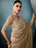 Enchanting Beige Hand Work Tissue Event Wear Saree With Blouse
