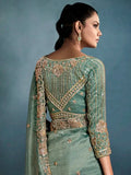 Excellent Olive Green Pearl Work Tissue Designer Saree With Blouse