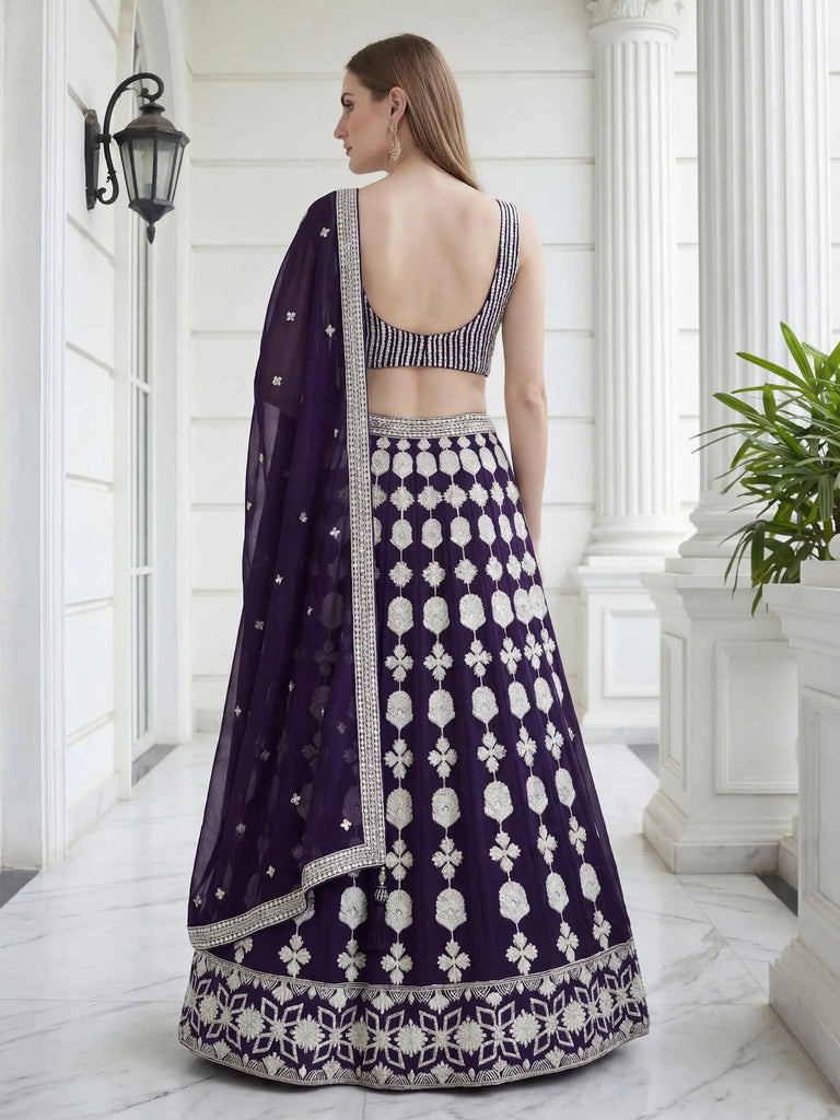 Dazzling Purple Sequins Embroidered Georgette Party Wear Lehenga Choli