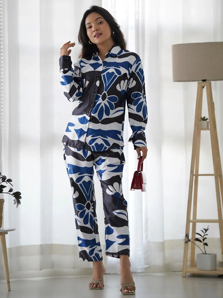 Captivating Multi-Color Digital Printed Satin Festival Wear Co-Ord Set