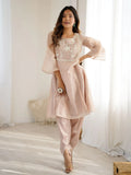 Sweet Peach Organza Embroidered Festive Kurti With Dhoti Pants