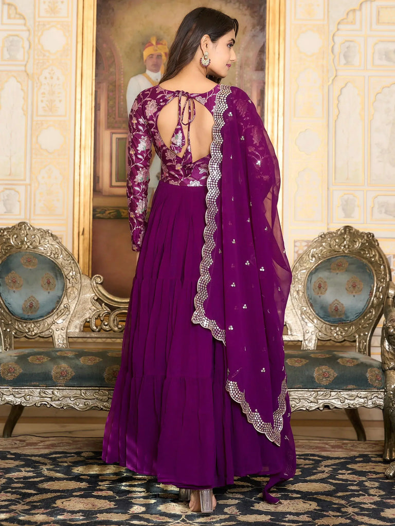 Beautiful Purple Color Georgette Event Wear Gown With Dupatta
