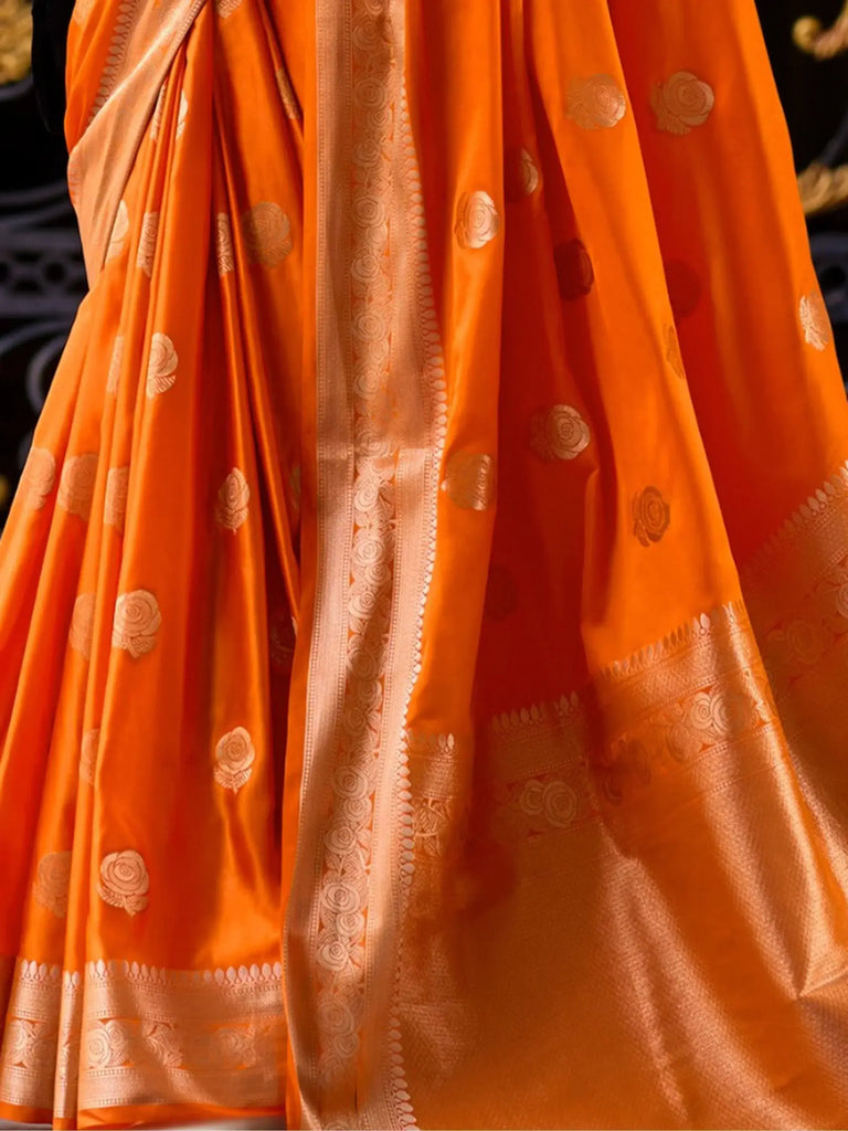 Precious Orange Zari Weaving Silk Festival Wear Saree With Blouse