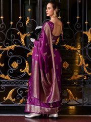 Bewitching Purple Zari Weaving Silk Wedding Wear Saree With Blouse