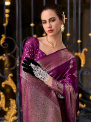 Bewitching Purple Zari Weaving Silk Wedding Wear Saree With Blouse