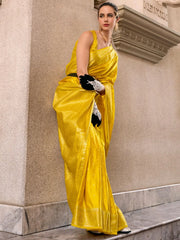 Fascinating Mustard Zari Weaving Silk Haldi Wear Saree With Blouse