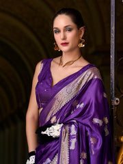 Alluring Violet Color Zari Weaving Silk Event Wear Saree With Blouse