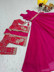 Mesmerizing Rani Pink Sequins Georgette Function Wear Gown With Koti