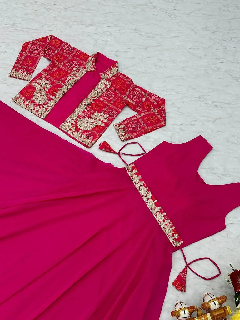 Mesmerizing Rani Pink Sequins Georgette Function Wear Gown With Koti