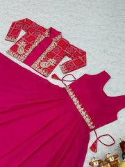 Mesmerizing Rani Pink Sequins Georgette Function Wear Gown With Koti