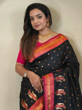 Stunning Black Paithani Silk Contrast Pallu Work Party Wear Saree