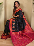 Stunning Black Paithani Silk Contrast Pallu Work Party Wear Saree