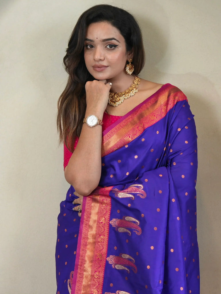 Gorgeous Blue Paithani Silk Zari Weaving Festive Wear Saree With Blouse