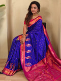 Gorgeous Blue Paithani Silk Zari Weaving Festive Wear Saree With Blouse